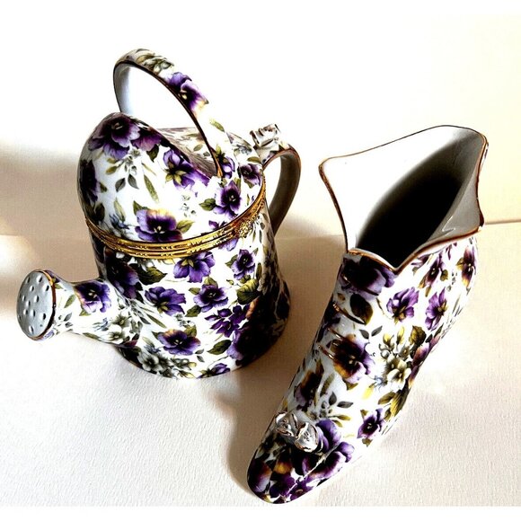 Formalities Baum Violet Chintz Purple Floral Trinket Box + Victorian Booth Set 2 - Picture 1 of 16